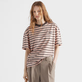 Prada Women's Summer Colour Block Stripe Print Round Neck Cotton Short Sleeve T-Shirt #76978