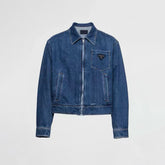 Prada Women's Spring/Fall Fashion Casual Zipper Collar Logo Triangle Emblem Denim Jacket #78971