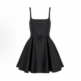 Dior Women's Spring/Autumn Square Neck Silk And Wool Short Zipper Solid Color Belt Sleeveless Halter Dresses Ngvp #2158