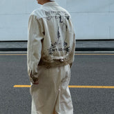 Enfants Riches Deprimes Men's Vintage Washed Back Print Spring/Fall Cotton Collared Solid-Color Single-Breasted Long-Sleeve Jacket Ngvp #2724