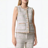 Chanel M¨¦tiers D'art Collection Tweed Gold Thread Vest Women's Spring And Summer Short Sleeveless Undershirt Tops Fashionable And Elegant Trend Jacket Ngvp #2222