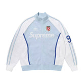 Supreme X UMBRO ZIP UP SWEATER Men's And Women's Spring And Summer Color-blocked Long-sleeved Knit Sweater With Embroidered Logo On The Chest Jacket And Casual Drawstring Shorts Set Suit #77888