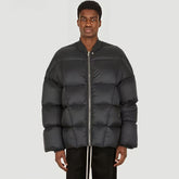 Rick Owens Men's And Women's Fall And Winter Quilted Line Design Simple Loose Thickened Down Jacket Jacket Zipper Black Seko Trend Oversized Jacket Ngvp #2611