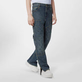 Louis Vuitton Men's Spring/autumn Fashion Casual Classic Logo Embossed Loose Straight Leg Workwear Denim Pants #78388