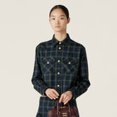 MiuMiu Women's Autumn/winter Fashion Casual Wool Fabric Plaid Collar Single Breasted Button Letter Patchwork Embroidered Checkered Short Shirt #78356