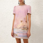 Zimmermann Dawning Embellished Mini Dress Women's Spring And Summer Temperament Elegant Cotton Linen Dress Fashion Modern Trend Short Sleeve Dresses Ngvp #1879