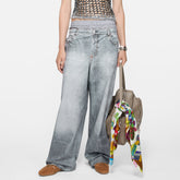 Acne Studios Women's Spring And Summer Double Pants Waist Vintage Old Washed High Waist Loose Cotton Wide Leg Straight Pants Ngvp #1895