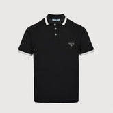 Prada Men's Summer Logo Colorblocked Lapel Cotton Short Sleeve Straight Polo Shirt #81275
