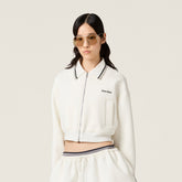 MiuMiu Women's Spring/Summer Casual Collared Zipper Color Block Logo Embroidered Sports Jacket #78216