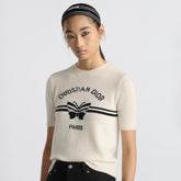 DIOR Women's Summer Solid Color Pattern Printed Round Neck Knit Short Sleeve Cashmere Sweater T-Shirt #75482