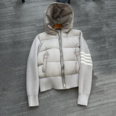 Thom Browne Women's Winter Fashion Casual Hooded Zipper Long-Sleeve Knit Patchwork Down Jacket #78596