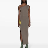 Rick Owens Women's Summer Slant Shoulder Slim Wool Side Slit Sleeveless Solid Color Dresses #81161