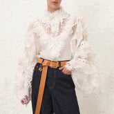 Zimmermann Women's Summer Heart Trim Standing Collar Long Sleeve Shirt Set #76675