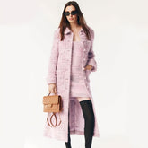 Chanel Women's Autumn And Winter Long Pink Tweed Coat Temperament Fashion Elegant Exquisite Mohair Wool Blend Double C Logo Jacket Ngvp #2637