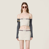 MiuMiu Women's Summer High Street Striped Knit Cotton Sleeveless Top Halter Casual Miniskirt #81289