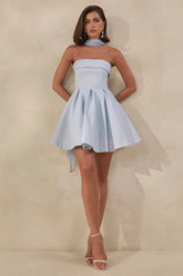 Bruna | Powder Blue Bandeau Skater Mini Dress