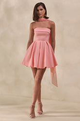 Bruna | Light Pink Bandeau Skater Mini Dress