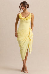 Letitia | Lemon Square-Neck Floral Detailed Wrap Midi Dress