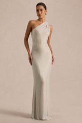 Deity | Silver Embellished Asymmetric-Neck Maxi Dress With Open-Back