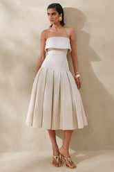 Dazira | Cream Square-Neck Midi Dress With Drop-Waist
