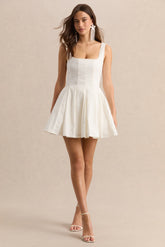 Brioria | White Square-Neck Skater Mini Dress