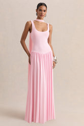 Aurina | Pink Square-Neck Maxi Dress With Scarf-Detail