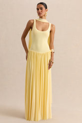 Aurina | Lemon Square-Neck Maxi Dress With Scarf-Detail