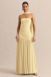 Bambi | Lemon Bandeau-Neck Maxi Dress With Scarf-Detail