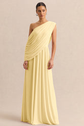 Sabianna | Lemon Asymmetric-Neck Maxi Dress With Draped Detailing