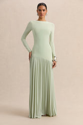 Jasira | Mint Crew-Neck Maxi Dress With Asymmetric Drop-Waist