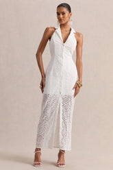 Tover | White Broderie Plunge-Neck Maxi Dress