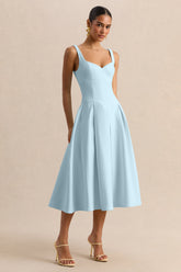Greta | Powder-Blue Sweetheart-Neck Midi Dress
