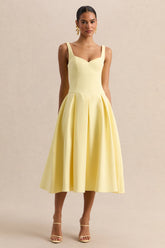 Greta | Lemon Sweetheart-Neck Midi Dress