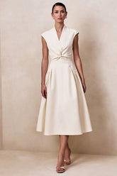 Kylen | Cream V-Neck Midi Dress