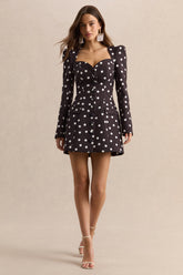 Carmen | Black & White Polka Dot Sweetheart-Neck Tailored Mini Dress