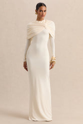 Evessa | Cream Crew-Neck Maxi Dress With Gathered-Detailing