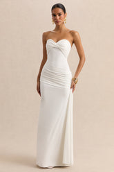Liramine | White Bandeau Maxi-Dress With Gathered-Detailing And Sash
