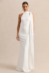 Vionette | White High-Neck Maxi Dress With Scarf