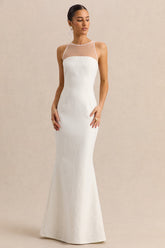 Rosevine | White Lace Crew-Neck Maxi Dress With Mesh Panel