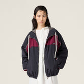 MiuMiu Women's Spring/Fall Fashion Casual Vintage Striped Color-Blocked Oversized Hooded Zipper Long Sleeve Jacket #78589