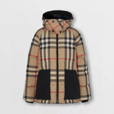 Burberry Fashion Casual High Neck Hooded Zipper Plaid Detachable Hood Plaid Recycled Polyester Down Jacket #79372