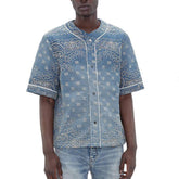 Amiri Men's Denim Jacquard Solid Color Single-Breasted Loose Summer Short Sleeve Shirt Ngvp #1425