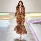 Zimmermann Women's Spring and Summer Leopard Crystal Embellished Single Breasted Long Sleeve Shirt Slim Zipper Casual Long Skirt Set Suit #75682