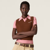 MiuMiu Women's Colorblocked Knit Loose Short Sleeve Polo Neck Knit Sweater #76256