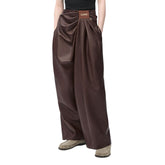 Loewe Women's Spring/Autumn Solid Color Pleated Sheepskin Long Pants #77938