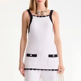Chanel Top Silk White Navy Blue #335494