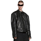 Balenciaga 25FW Cowhide Jacket Bew Double Zipper Ribbed Cuffs Leather Jacket Loose Version #332836