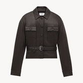 SAINT LAURENT Women's Fall/Winter Vintage Leather Lapel Tie-Front Single-Breasted Solid Color Short Jacket #81711