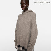 Acne Studios FW25 Women's Layered Wool Hoodie Beige Plaid Patchwork Sweater #332244
