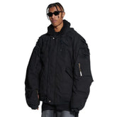 Balenciaga Men's Big Destruction Distressed Flight Suit Hooded Lamb collar zippered jacket #332593